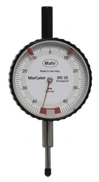 Mahr - 0.8mm Range, 0-45-0 Dial Reading, 0.01mm Graduation Dial Drop Indicator - 50mm Dial, 0.01mm Range per Revolution - Strong Tooling