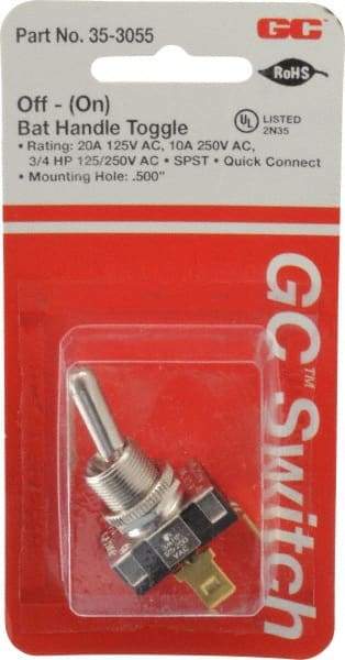 GC/Waldom - SPST Heavy Duty Off-On Toggle Switch - Quick Connect Terminal , Bat Handle Actuator, 3/4 hp at 125/250 VAC hp, 125/150 VAC - Strong Tooling