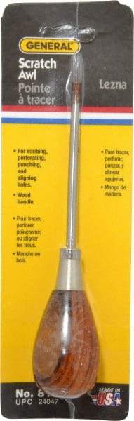 General - 6-1/2" OAL Steel Scratch Awl - Hardwood Handle - Strong Tooling