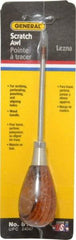 General - 6-1/2" OAL Steel Scratch Awl - Hardwood Handle - Strong Tooling