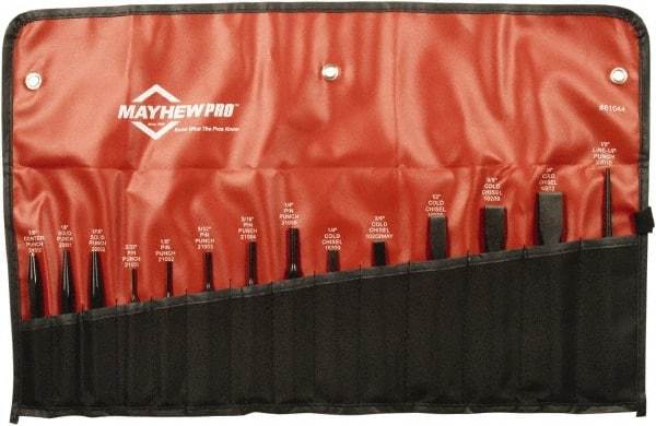 Mayhew - 14 Piece Punch & Chisel Set - 1/4 to 3/4" Chisel, 3/32 to 3/8" Punch, Round Shank - Strong Tooling