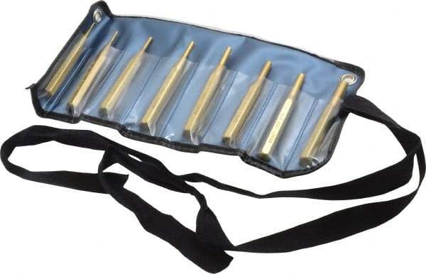 Made in USA - 8 Piece, 1/16 to 5/16", Pin Punch Set - Round Shank, Brass, Comes in Vinyl Pouch - Strong Tooling