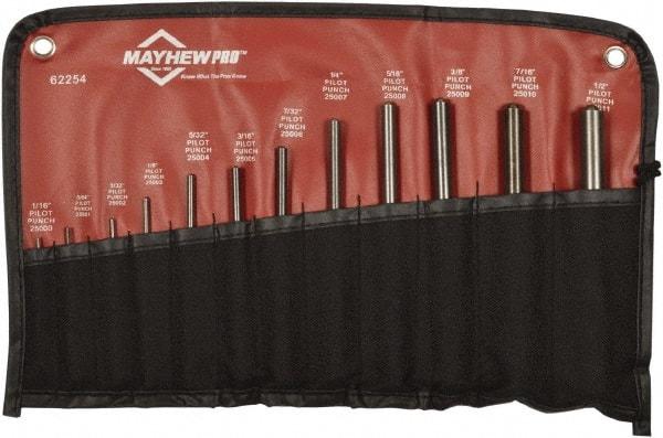 Mayhew - 12 Piece, 1/16 to 1/2", Roll Pin Punch Set - Round Shank, Comes in Vinyl Roll - Strong Tooling