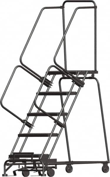 Ballymore - 83" 5 Step Ladder - Lock Step Rolling Safety Ladder, 450 Lb Capacity, 50" Platform Height, 30" Base Width x 43" Depth, Perforated Tread - Strong Tooling