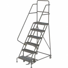 TRI-ARC - 93" 6 Step Ladder - 350 Lb Capacity, 60" Platform Height, 30" Base Width x 49" Depth, Heavy-Duty Serrated Grating - Strong Tooling