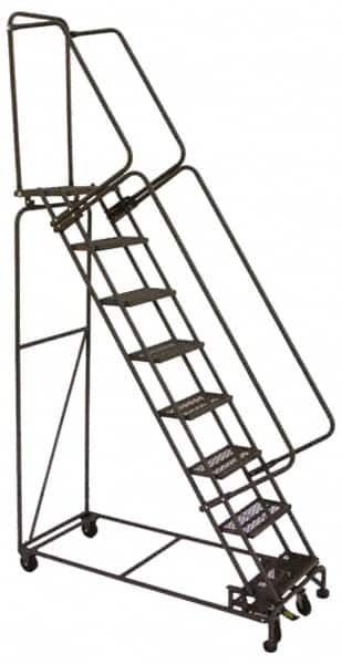 Ballymore - 123" 9 Step Ladder - Lock Step Rolling Safety Ladder, 450 Lb Capacity, 90" Platform Height, 32" Base Width x 68" Base Depth, Perforated Tread - Strong Tooling