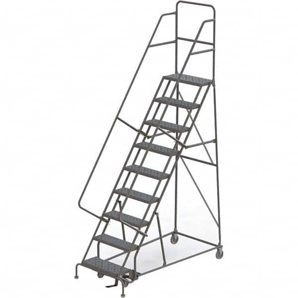 TRI-ARC - 126" 9 Step Rolling Platform Ladder - 450 Lb Capacity, 90" Platform Height, 35" Base Width x 69" Depth, Perforated Tread - Strong Tooling