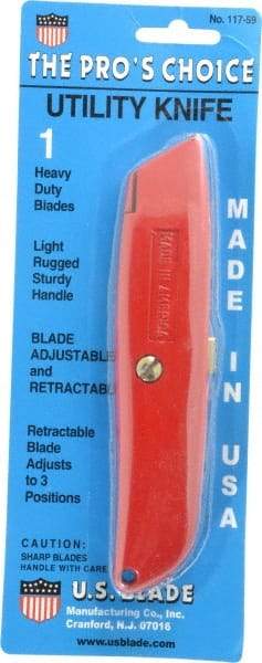 Made in USA - Retractable Utility Knife - Die Cast Aluminum (Color) Aluminum Handle, 3 Blades Included - Strong Tooling