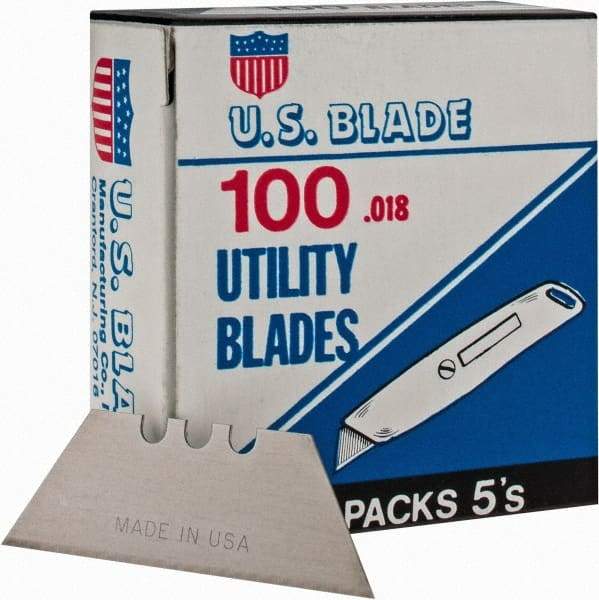 U.S. Blade - 100 Piece Steel Utility Knife Blade - 2" OAL, 0.017" Blade Thickness - Strong Tooling