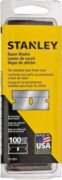 Stanley - 100 Piece Steel Single Edge Blade - 1-1/2" OAL, 0.009" Blade Thickness - Strong Tooling