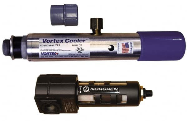 Vortec - 900 BTU per Hour, Vortex Enclosure Cooler without Thermostat - 3/8 Inch Diameter, 1/4 NPT Thread, 15 Cubic Ft. per min - Strong Tooling