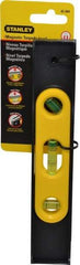 Stanley - Magnetic 9" Long 3 Vial Torpedo Level - ABS Plastic, Black/Yellow, 1 45°, 1 Level & 1 Plumb Vials - Strong Tooling