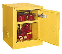 Eagle - 1 Door, 1 Shelf, Yellow Steel Space Saver Safety Cabinet for Flammable and Combustible Liquids - 44" High x 23" Wide x 18" Deep, Manual Closing Door, 3 Point Key Lock, 16 Gal Capacity - Strong Tooling