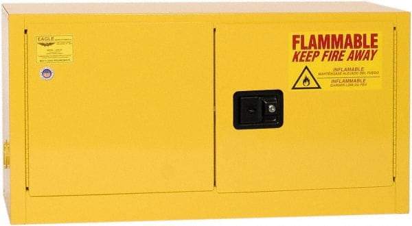 Eagle - 2 Door, Yellow Steel Stackable Safety Cabinet for Flammable and Combustible Liquids - 22-1/4" High x 43" Wide x 18" Deep, Manual Closing Door, 3 Point Key Lock, 15 Gal Capacity - Strong Tooling