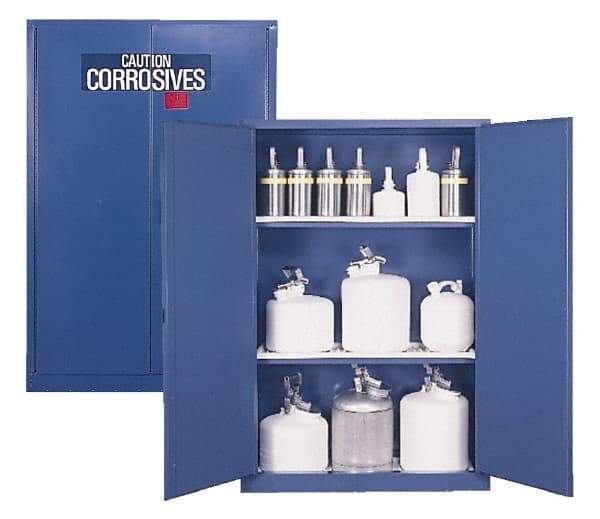 Eagle - 2 Door, 2 Shelf, Blue Steel Standard Safety Cabinet for Corrosive Chemicals - 65" High x 43" Wide x 18" Deep, Manual Closing Door, 3 Point Key Lock, 45 Gal Capacity - Strong Tooling