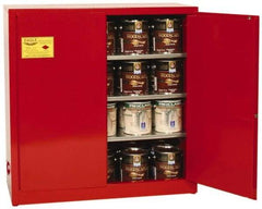 Eagle - 2 Door, 3 Shelf, Red Steel Standard Safety Cabinet for Flammable and Combustible Liquids - 44" High x 43" Wide x 18" Deep, Manual Closing Door, 3 Point Key Lock, 40 Gal Capacity - Strong Tooling