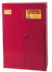 Eagle - 2 Door, 5 Shelf, Red Steel Standard Safety Cabinet for Flammable and Combustible Liquids - 65" High x 43" Wide x 18" Deep, Manual Closing Door, 3 Point Key Lock, 60 Gal Capacity - Strong Tooling