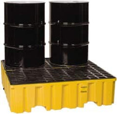 Eagle - 120 Gal Sump, 4,000 Lb Capacity, 4 Drum, Polyethylene Spill Deck or Pallet - 51-1/2" Long x 52.4" Wide x 13-3/4" High, Yellow, Liftable Fork, Drain Included, Vertical, 2 x 2 Drum Configuration - Strong Tooling