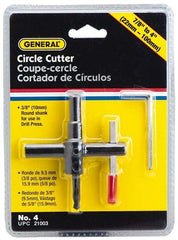 General - 7/8 to 4" Cutting Diam, Circle Cutter Tool - Straight Shank, 3/8" Shank Diam - Strong Tooling