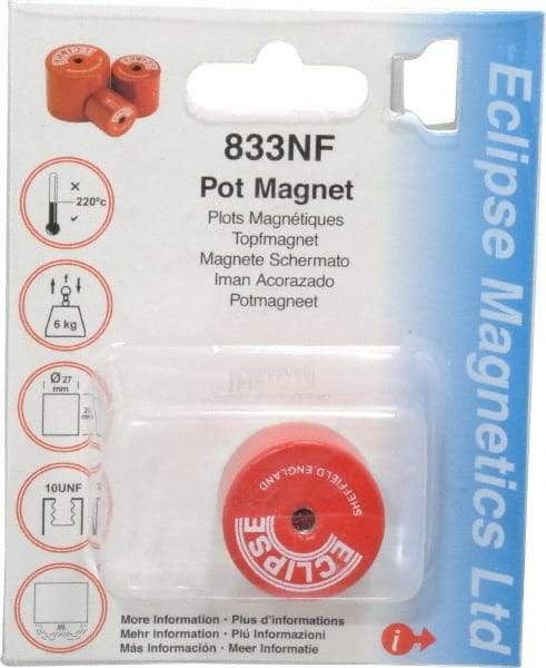 Eclipse - 1-1/16" Diam, 10-32 Thread, 9 Lb Average Pull Force, Mild Steel, Alnico Pot Magnets - 220°C Max Operating Temp, 1" High, Grade 5 Alnico - Strong Tooling