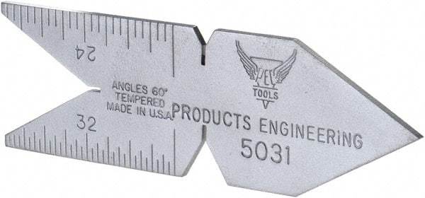 PEC Tools - 60° Angle, Satin Chrome Coated Steel Center Gage - 1/32 to 1/14 Inch Graduation - Strong Tooling