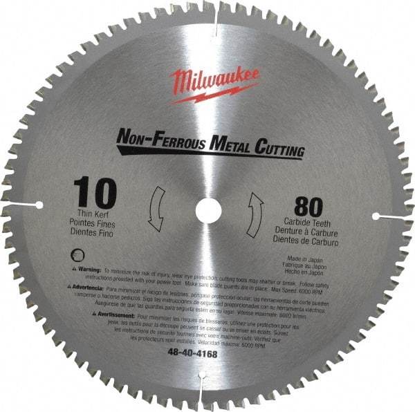 Milwaukee Tool - 10" Diam, 5/8" Arbor Hole Diam, 80 Tooth Wet & Dry Cut Saw Blade - Carbide-Tipped, General Purpose & Straight Action, Standard Round Arbor - Strong Tooling