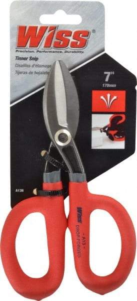 Wiss - 1-3/4" Length of Cut, Straight Pattern Tinner's Snip - 7" OAL, Cushion Grip Handle, 23 AWG Steel Capacity - Strong Tooling