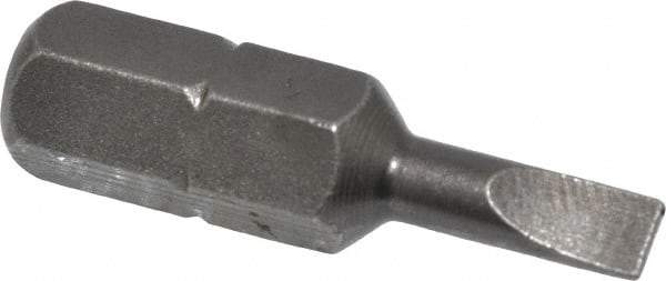 Apex - 0.138" x 0.025" Blade, 1/4" Drive Slotted Screwdriver Bit - 1" OAL, Insert Bit - Strong Tooling