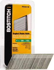 Stanley Bostitch - 15 Gauge 0.07" Shank Diam 1-1/2" Long Finishing Nails for Power Nailers - Steel, Bright Finish, Smooth Shank, Angled Stick Adhesive Collation, Round Head, Chisel Point - Strong Tooling