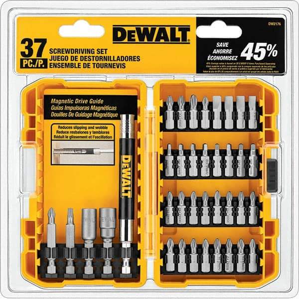 DeWALT - 37 Piece, Screwdriver Bit Set - SQ1, SQ2, SQ3, 1/4" Drive - Strong Tooling