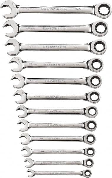 GearWrench - 12 Piece, 8mm to 19mm, 12 Point Ratcheting Combination Wrench Set - Metric Measurement Standard, Chrome Finish - Strong Tooling