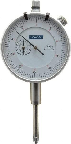 Fowler - 1" Range, 0-25-0 (Balanced), 0-50 (Continuous) Dial Reading, 0.0005" Graduation Dial Drop Indicator - 2-1/4" Dial, 0.05" Range per Revolution, Revolution Counter - Strong Tooling