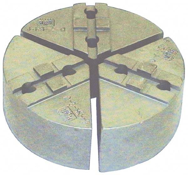 H & R Manufacturing - 8" Chuck Capacity, Tongue & Groove Attachment, Round Soft Lathe Chuck Jaw - 3 Jaws, Cast Iron, 1-3/4" Btw Mount Hole Ctrs, 4" Long x 8" Wide x 4" High, 5/16" Groove - Strong Tooling