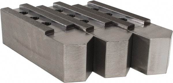 H & R Manufacturing - 16 to 20" Chuck Capacity, 3/32 x 90° Serrated Attachment, Square Soft Lathe Chuck Jaw - 3 Jaws, Steel, 1-9/16" Btw Mount Hole Ctrs, 9" Long x 2-1/2" Wide x 3" High, 1" Groove - Strong Tooling