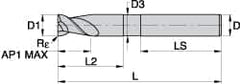 Kennametal - 0.787", 2 Flute, Single End, Solid Carbide, 4mm Corner Radius End Mill - 115mm OAL, 45° Helix, Right Hand Flute, 30mm LOC, Right Hand Cut, - Strong Tooling