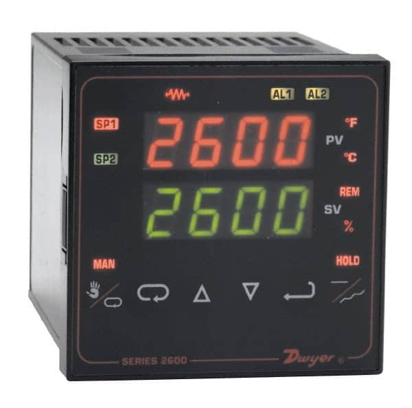 Dwyer - 2,320 to 4,208°F 1/4 DIN Temperature/Process Control - Dual 4-Digit LCD Display, Fuzzy Logic PID Control, 100-240 VAC/VDC - Strong Tooling