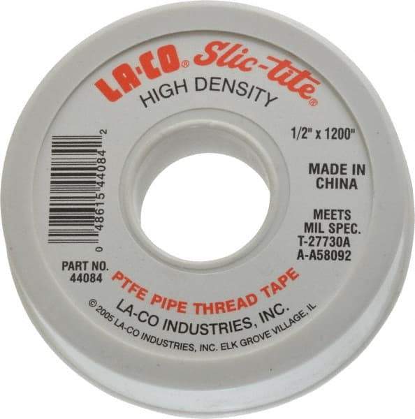 LA-CO - 1/2" Wide x 1,200" Long General Purpose Pipe Repair Tape - 3 mil Thick, -450 to 550°F, White - Strong Tooling