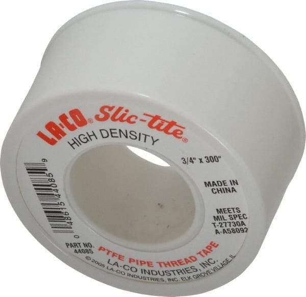 LA-CO - 3/4" Wide x 300" Long General Purpose Pipe Repair Tape - 3 mil Thick, -450 to 550°F, White - Strong Tooling