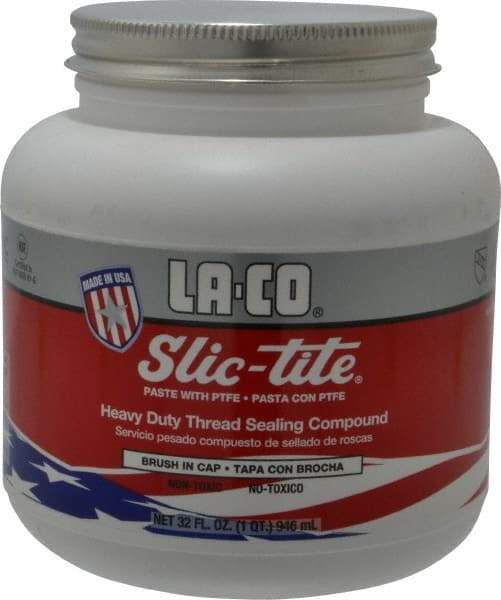 LA-CO - 1 Qt Brush Top Can White Thread Sealant - Paste with PTFE, 500°F Max Working Temp, For Metal, PVC, CPVC & ABS Plastic Pipe Threads - Strong Tooling