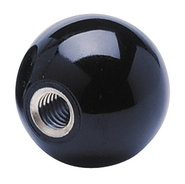 1/4-20 Thread, 1″ Diam, 29/32″ High, Female Insert Ball Knob Black, Phenolic, Smooth Grip, 3/8″ Hole Depth