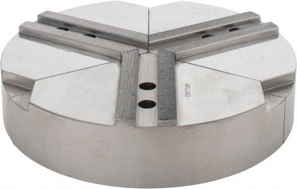 Abbott Workholding Products - 10" & Up Chuck Capacity, 1.5mm x 60° Serrated Attachment, Round Soft Lathe Chuck Jaw - 3 Jaws, Steel, 1.1811" Btw Mount Hole Ctrs, 10" Wide x 2" High, 0.6299" Groove, 0.4724" & 12mm Fastener - Strong Tooling