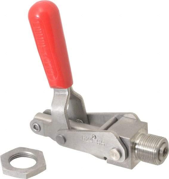 De-Sta-Co - 700 Lb Load Capacity, Mounting Plate Base, Stainless Steel, Standard Straight Line Action Clamp - 0.62" Plunger Diam, Straight Handle - Strong Tooling