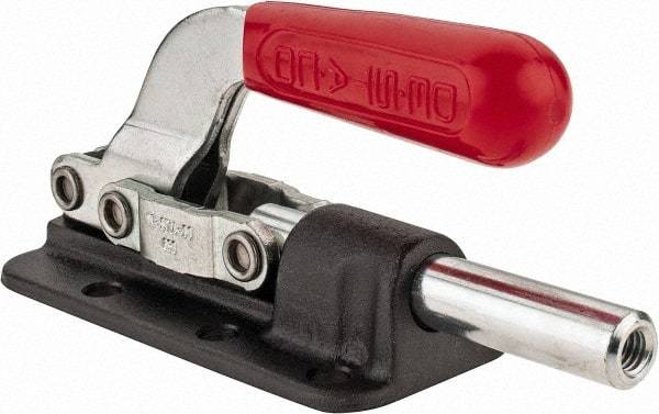 De-Sta-Co - 2,500 Lb Load Capacity, Flanged Base, Carbon Steel, Standard Straight Line Action Clamp - 6 Mounting Holes, 0.34" Mounting Hole Diam, 0.62" Plunger Diam, Straight Handle - Strong Tooling