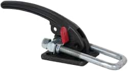 De-Sta-Co - 7,500 Lb Capacity, Horizontal, U Hook, Flanged Base, Carbon Steel Pull Action Latch Clamp - 2.19" Drawing Movement, 9.65" OAL, Threaded U Hook, Straight Handle - Strong Tooling