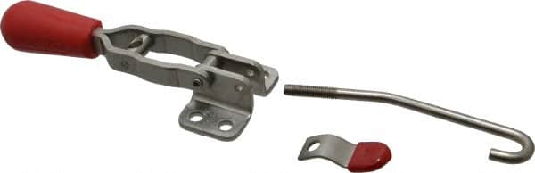 De-Sta-Co - 200 Lb Capacity, Horizontal, J Hook, Flanged Base, Stainless Steel Pull Action Latch Clamp - 2.35" Drawing Movement, 6.01" OAL, Straight Handle - Strong Tooling