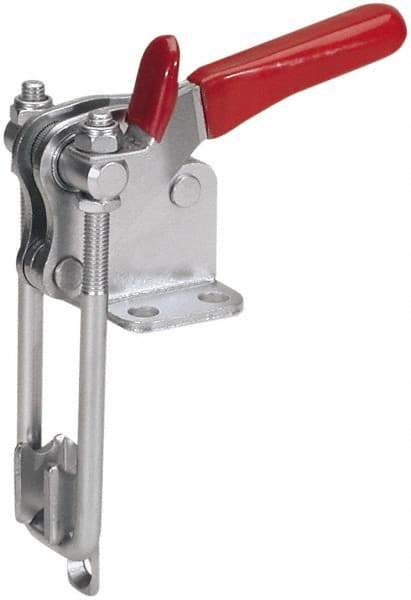 De-Sta-Co - 1,000 Lb Capacity, Vertical, U Hook, Flanged Base, Stainless Steel Pull Action Latch Clamp - 2.04" Drawing Movement, 4.1" OAL, Threaded U Hook, Straight Handle - Strong Tooling