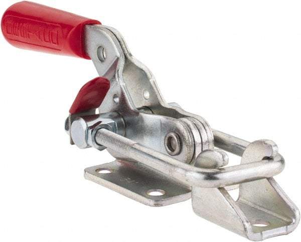 De-Sta-Co - 2,000 Lb Capacity, Horizontal, U Hook, Flanged Base, Carbon Steel Pull Action Latch Clamp - 2-1/2" Drawing Movement, 8.2" OAL, Threaded U Hook, Straight Handle - Strong Tooling