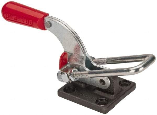 De-Sta-Co - 4,000 Lb Capacity, Horizontal, U Hook, Flanged Base, Carbon Steel Pull Action Latch Clamp - 3-1/2" Drawing Movement, 10.19" OAL, Threaded U Hook, Straight Handle - Strong Tooling