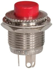 GC/Waldom - 0.469 Inch Mount Hole, Miniature Pushbutton Switch Only - Round, Red Pushbutton, Nonilluminated, Momentary (MO), On-Off - Strong Tooling