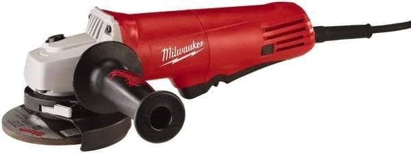 Milwaukee Tool - 4-1/2" Wheel Diam, 10,000 RPM, Corded Angle & Disc Grinder - 5/8-11 Spindle, 120 Volts, 7.5 Amps, Side Exhaust - Strong Tooling